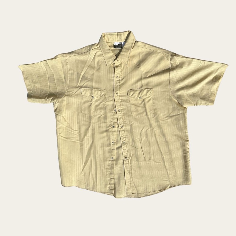 Vintage Men's Butter Yellow Short Sleeve Pearl Snap Western Shirt